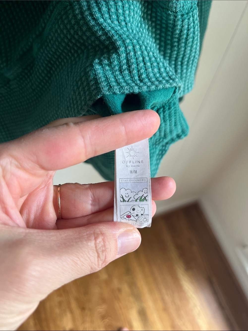 Offline by Aeri Wow! Green Waffle-Knit Long Sleeve Oversized Lounge Tee Sz Med - Picture 13 of 16